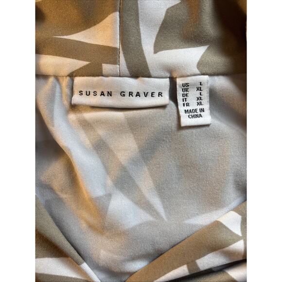 Susan Graver Liquid Knit Tank Top Women's Large Beige Geometric Stretch Workwear - Picture 9 of 11